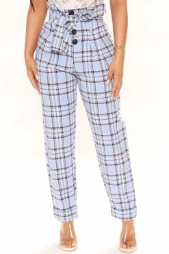 Fashion Nova Plaid With Your Emotions Pants - Blue/combo