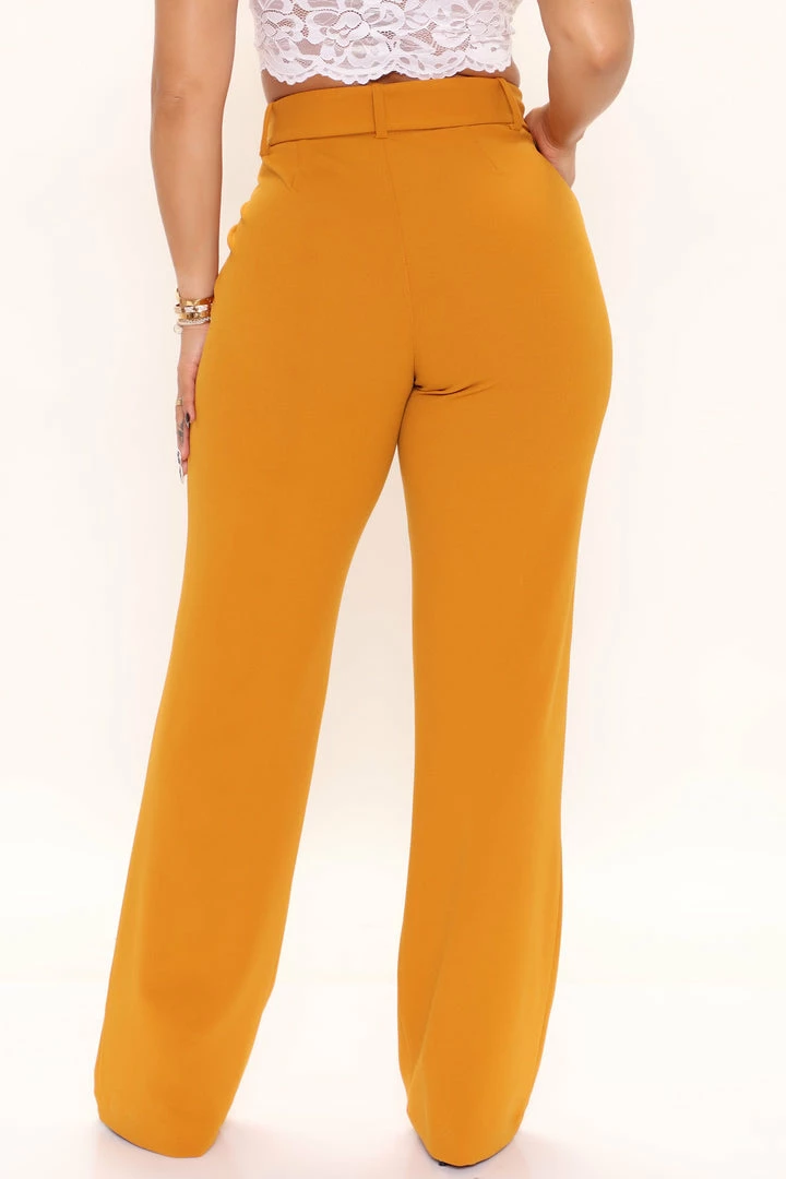 Fashion Nova Celine Belted Wide Leg Pant - Mustard Pants