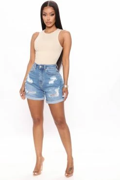 Fashion Nova Game Changer Relaxed Mom Shorts - Medium Blue Wash