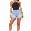 Fashion Nova Got Me Goin' Denim Utility Shorts - Light Blue Wash