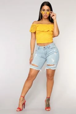 Fashion Nova Switch It Up Bermuda Short - Light Blue Wash Shorts