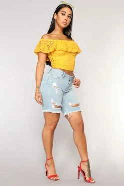 Fashion Nova Switch It Up Bermuda Short - Light Blue Wash Shorts