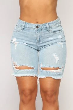 Fashion Nova Switch It Up Bermuda Short - Light Blue Wash Shorts