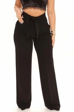 Fashion Nova Pants Celine Tie Waist Wide Leg Pant - Black