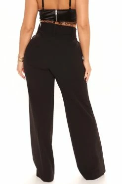 Fashion Nova Pants Celine Tie Waist Wide Leg Pant - Black