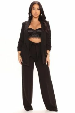 Fashion Nova Pants Celine Tie Waist Wide Leg Pant - Black