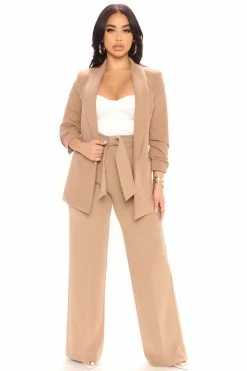 Fashion Nova Celine Tie Waist Wide Leg Pant - Taupe Pants