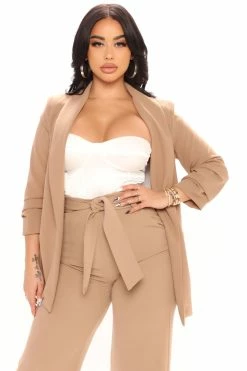 Fashion Nova Celine Tie Waist Wide Leg Pant - Taupe Pants