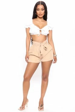 Fashion Nova Shorts Cute As A Button Paperbag Short - Camel