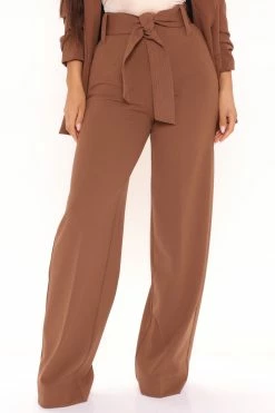 Fashion Nova Pants Celine Tie Waist Wide Leg Pant - Brown