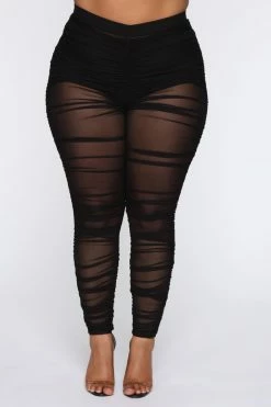 Fashion Nova Wild Side Ruched Leggings - Black