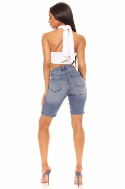 Fashion Nova Uptown Denim Bermuda Shorts - Medium Blue Wash