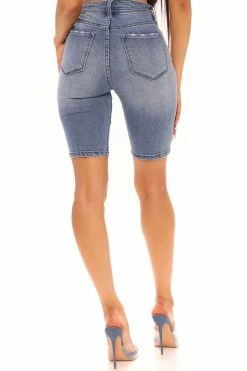 Fashion Nova Uptown Denim Bermuda Shorts - Medium Blue Wash