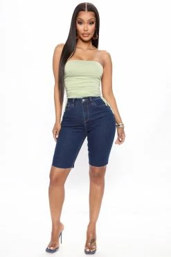 Fashion Nova Boy Meets Girl Denim Bermuda Shorts - Dark Wash