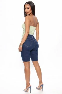 Fashion Nova Boy Meets Girl Denim Bermuda Shorts - Dark Wash