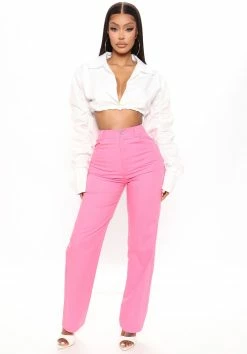 Fashion Nova Vacay Days Linen Pant - Pink