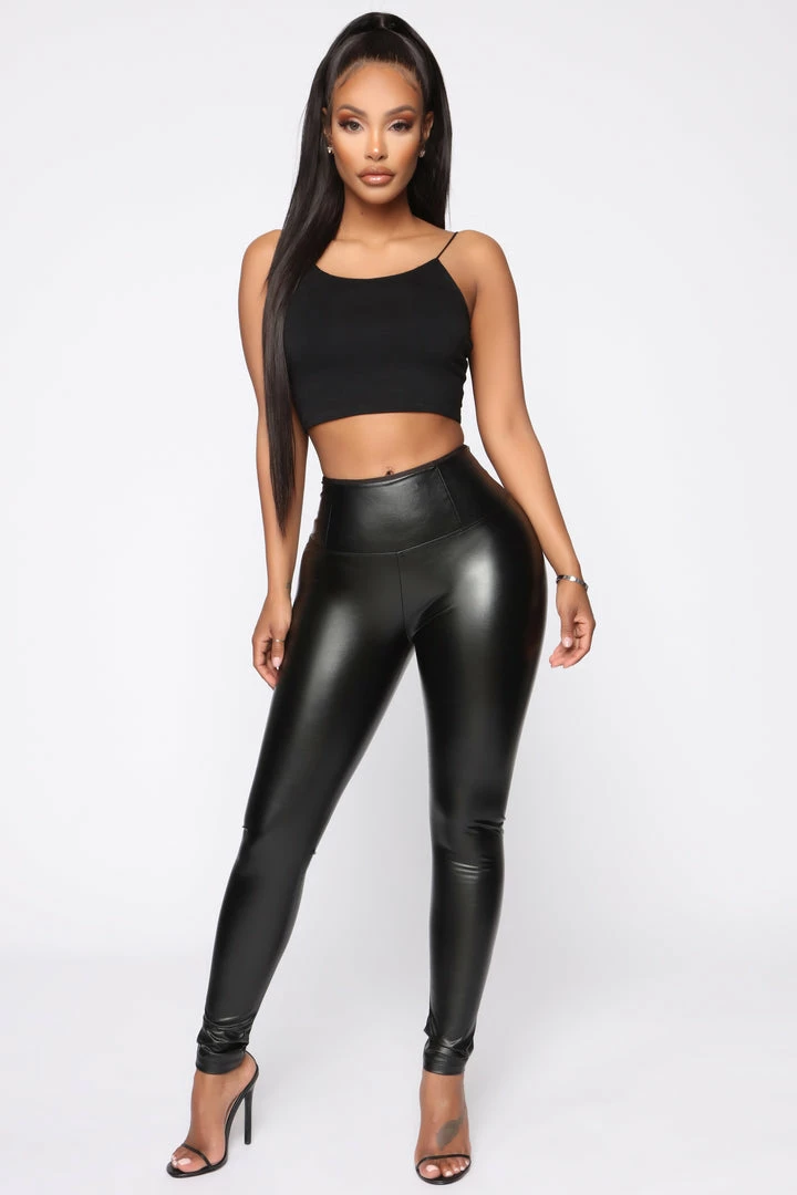 Fashion Nova Faux Leather Tummy Tuck Leggings - Black