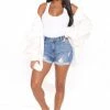 Fashion Nova Rollin' Up Stretch Ripped Denim Shorts - Medium Blue Wash