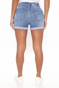 Cheap 🌟 Fashion Nova Rollin' Up Stretch Ripped Denim Shorts - Medium Blue Wash 👍 13 Fashion Nova Rollin' Up Stretch Ripped Denim Shorts - Medium Blue Wash