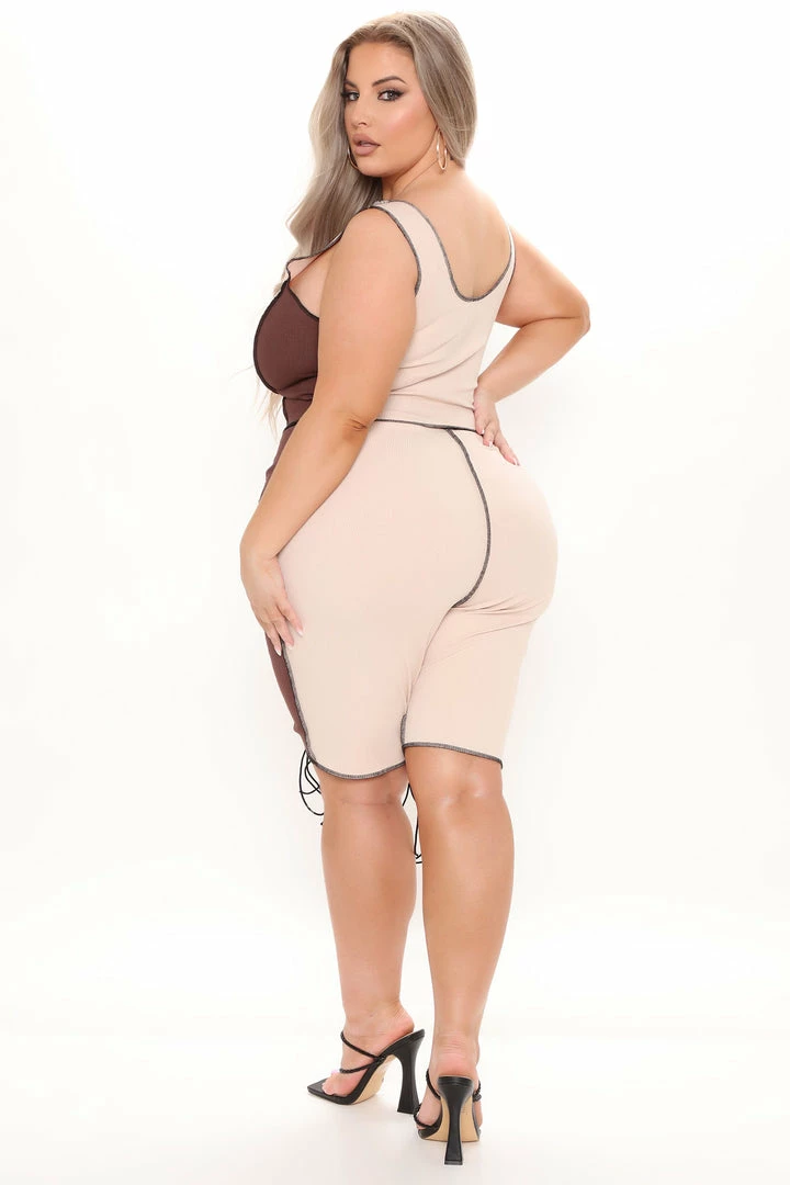 Fashion Nova Fool Me Once Patchwork Biker Short - Brown/combo