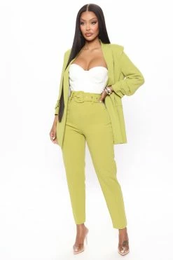 Fashion Nova Pants Olivia Belted Trouser - Chartreuse