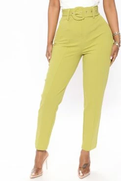 Fashion Nova Pants Olivia Belted Trouser - Chartreuse