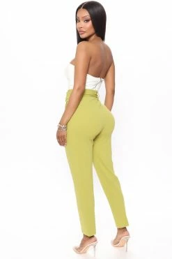 Fashion Nova Pants Olivia Belted Trouser - Chartreuse