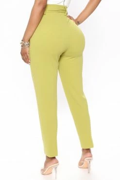 Fashion Nova Pants Olivia Belted Trouser - Chartreuse