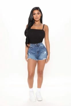 Fashion Nova Can't Stop Her Distressed Denim Shorts - Medium Blue Wash