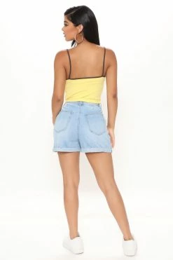 Fashion Nova Kathleen Stretch Roll Cuff Denim Shorts - Light Blue Wash