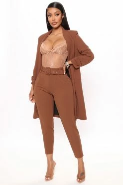 Fashion Nova Talia Belted Pants - Brown