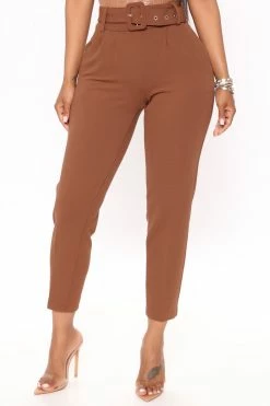 Fashion Nova Talia Belted Pants - Brown