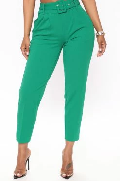 Fashion Nova Talia Belted Pants - Kelly Green