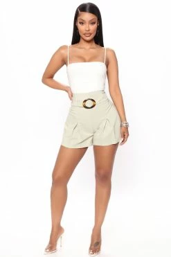 Fashion Nova Meet For Brunch Belted Shorts - Sage