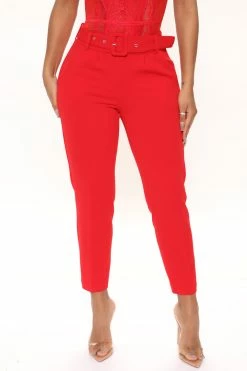 Fashion Nova Talia Belted Pants - Red