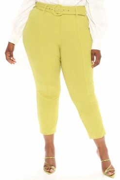 Fashion Nova Pants Olivia Belted Trouser - Chartreuse