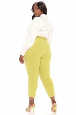 Fashion Nova Pants Olivia Belted Trouser - Chartreuse