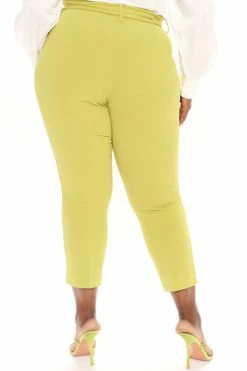 Fashion Nova Pants Olivia Belted Trouser - Chartreuse