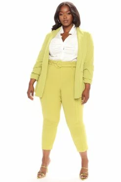 Fashion Nova Pants Olivia Belted Trouser - Chartreuse