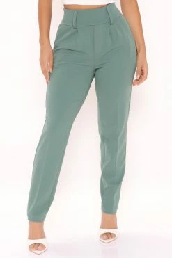Fashion Nova Stay A While Trouser - Sage Pants