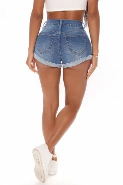 Fashion Nova What A Throwback Cheeky Stretch Denim Shorts - Dark Wash
