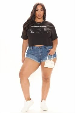 Fashion Nova What A Throwback Cheeky Stretch Denim Shorts - Dark Wash