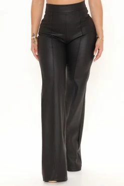 Fashion Nova Victoria High Waisted Dress Pants Faux Leather - Black