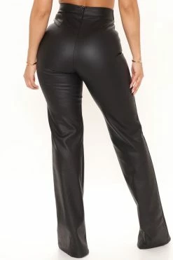 Fashion Nova Victoria High Waisted Dress Pants Faux Leather - Black