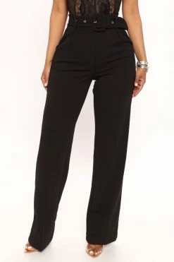 Fashion Nova Celine Belted Wide Leg Pant - Black