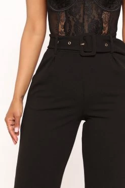 Fashion Nova Celine Belted Wide Leg Pant - Black