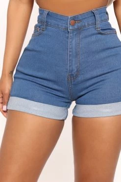 Fashion Nova Off The Deep End Denim Shorts - Medium Blue Wash