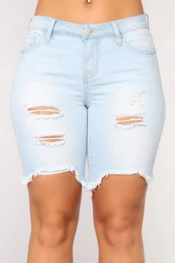 Fashion Nova Over Here Waitin' Denim Bermuda - Light Blue Wash