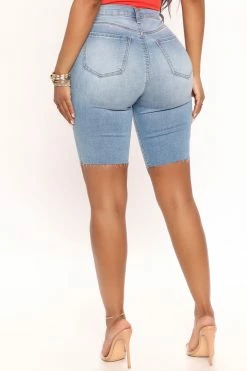 Fashion Nova Cammie Stretch Denim Bermudas - Light Blue Wash Shorts