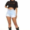 Fashion Nova Do As You're Fold Ripped Denim Short - Light Blue Wash Shorts